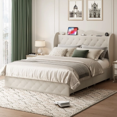 48.4''+Upholstered+Bed+with+4+Drawers,+Bed+with+Storage+Headboard+and+Charging+Station-74150210