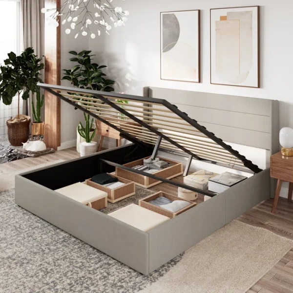 Braya Hydraulic Lift Up Storage Upholstered Platform Bed - Image 2