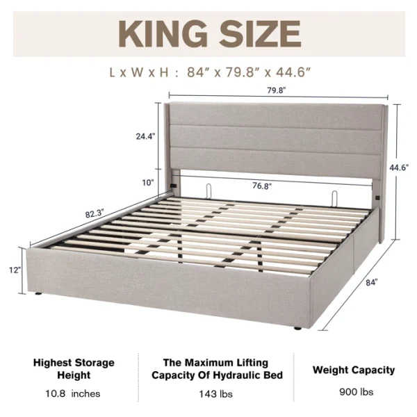 Braya Hydraulic Lift Up Storage Upholstered Platform Bed - Image 3
