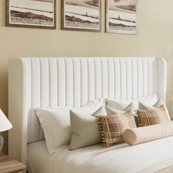 Candler Velvet Upholstered Platform Bed with Wingback Headboard and Wooden Slats - Image 3