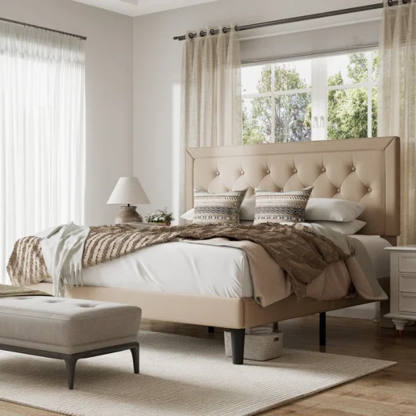 Hegg Linen Tufted Upholstered Platform Bed with Wood Slats Headboard Included - Image 2