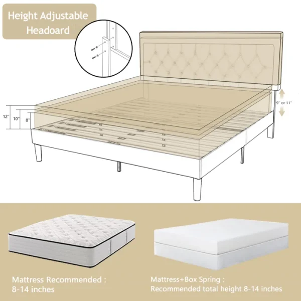 Hegg Linen Tufted Upholstered Platform Bed with Wood Slats Headboard Included - Image 6